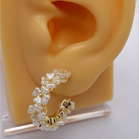 Japanese Cherry Blossom Floral Hoop Earrings Wedding Prom Formal Jewelry Woman's - Picture 2 of 7